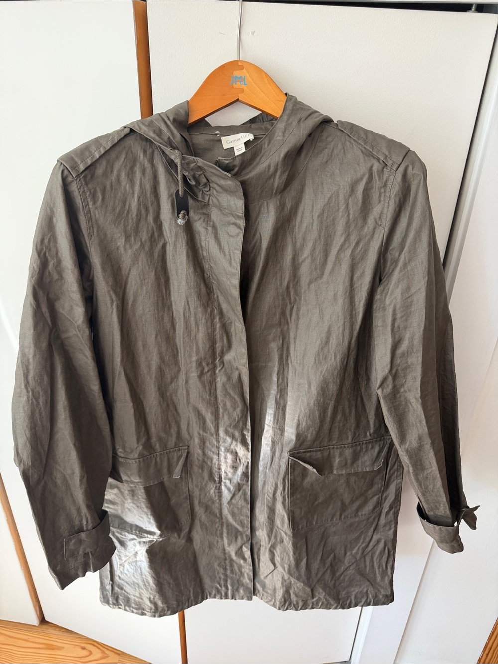 Garnet Hill Olive Utility Hooded Jacket Waxed Raincoat